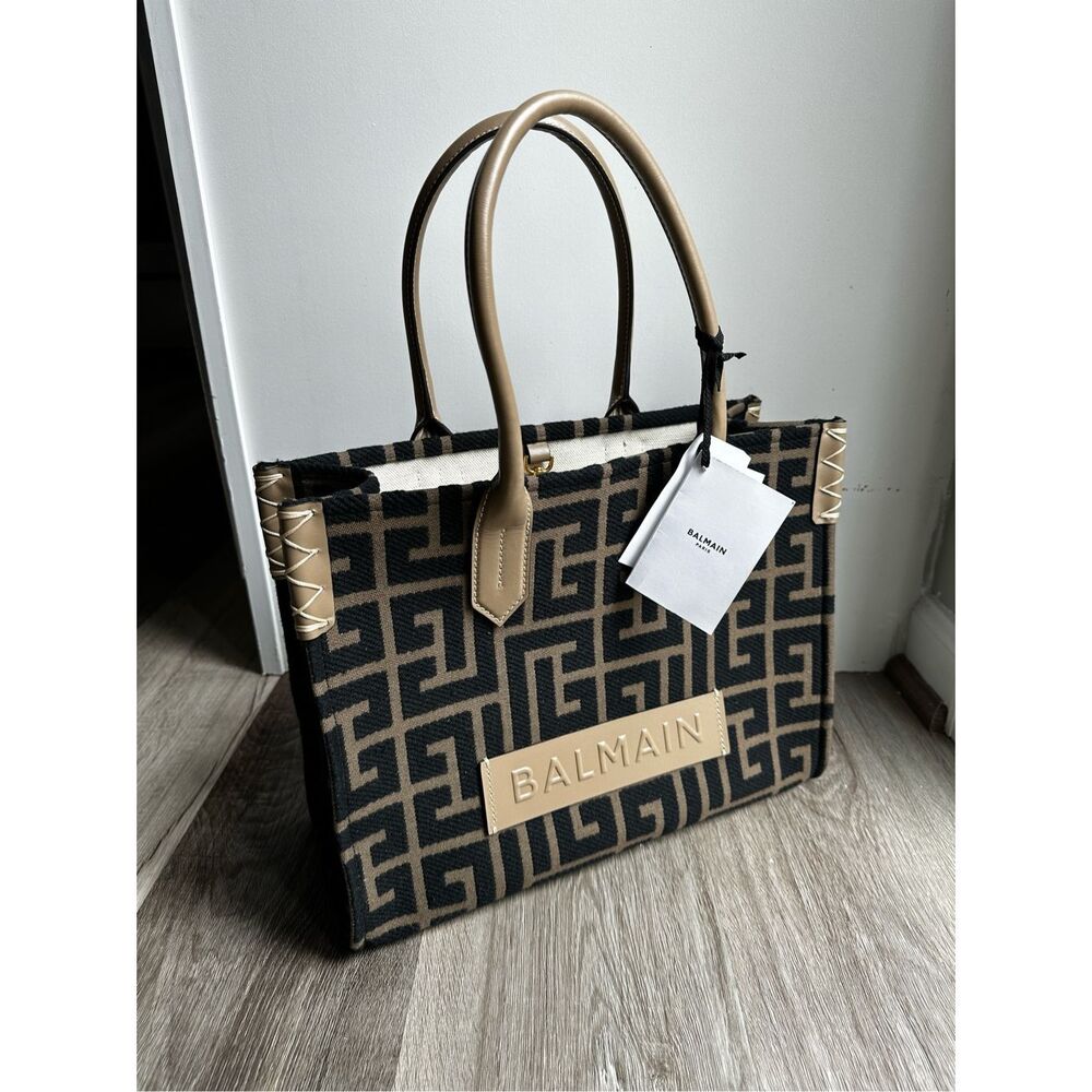 BALMAIN Khaki & Black B-Army 36 Monogram Jacquard Tote $1495 - Picture 11 of 13